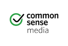 Text that reads, "common sense media" next to a green circle with a black check mark in the center
